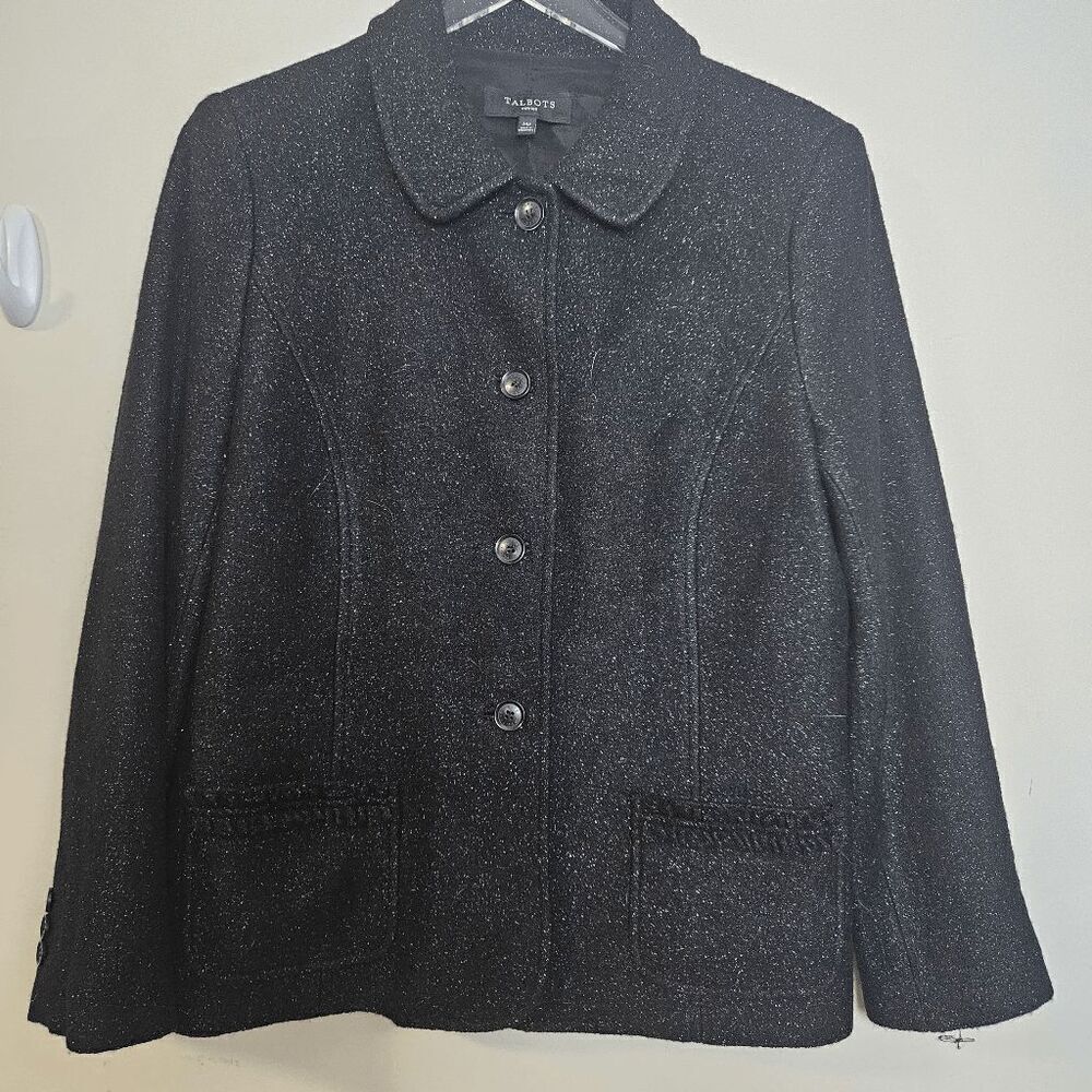 Talbots Wool Blend Shimmer Office Career Blazer Women's Black Size 14P